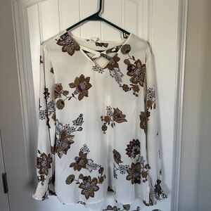 Maurices White and Brown Floral Blouse